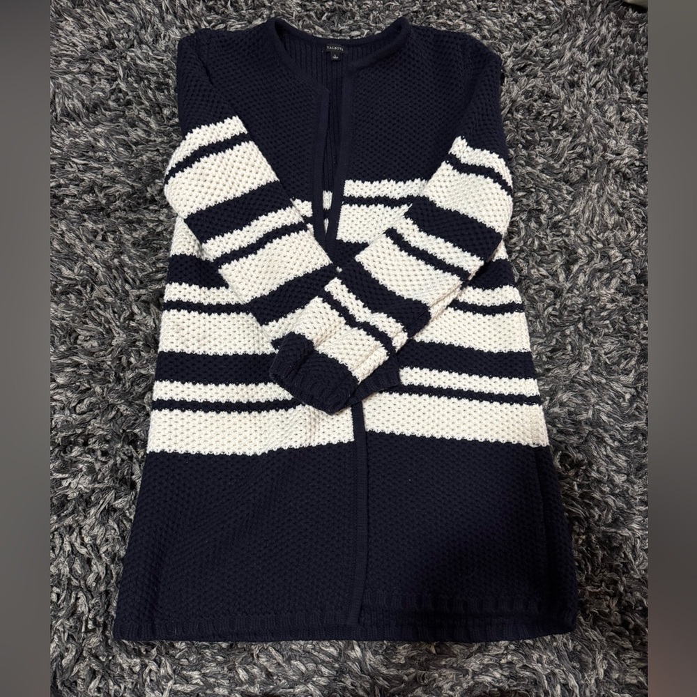 Talbots Navy and White Striped Cardigan